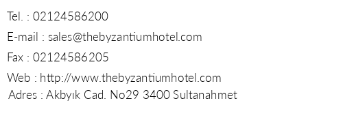 The Byzantium Hotel & Suites telefon numaralar, faks, e-mail, posta adresi ve iletiim bilgileri